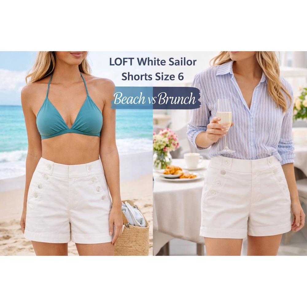 LOFT White Sailor Shorts Size 6 Nautical Button High Rise Summer Preppy